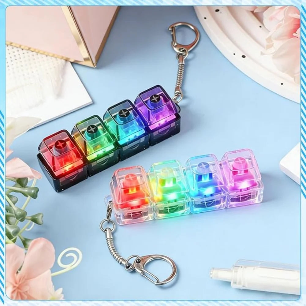 4-Button Fingertip Keyboard Keychain RGB Keyboard Fidget Toy with Lights for Stress Relief Decompression Calming Accessories